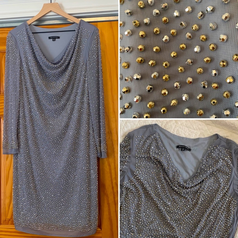 Gray metallic beaded dress